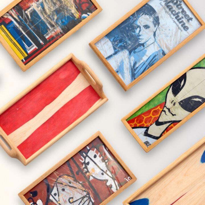 Plateaux en skateboard recyclé et bois massif