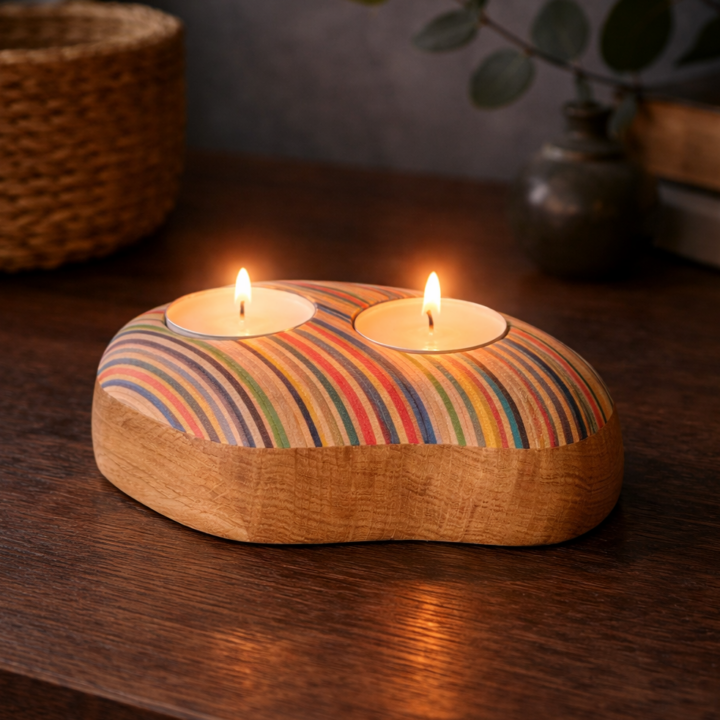 Bougeoir organique en bois et skateboard recyclé